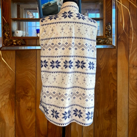 Basic Edition Cream and Blue Indigo Zip-Front Winter Vest Jacket (Size XL) - Picture 3 of 3